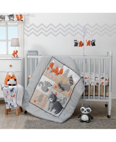 Bedtime Originals Baby Acorn Gray/Beige/White/Orange Woodland Fox, Raccoon, Squirrel & Bear 3-Piece Nursery Crib Bedding Set