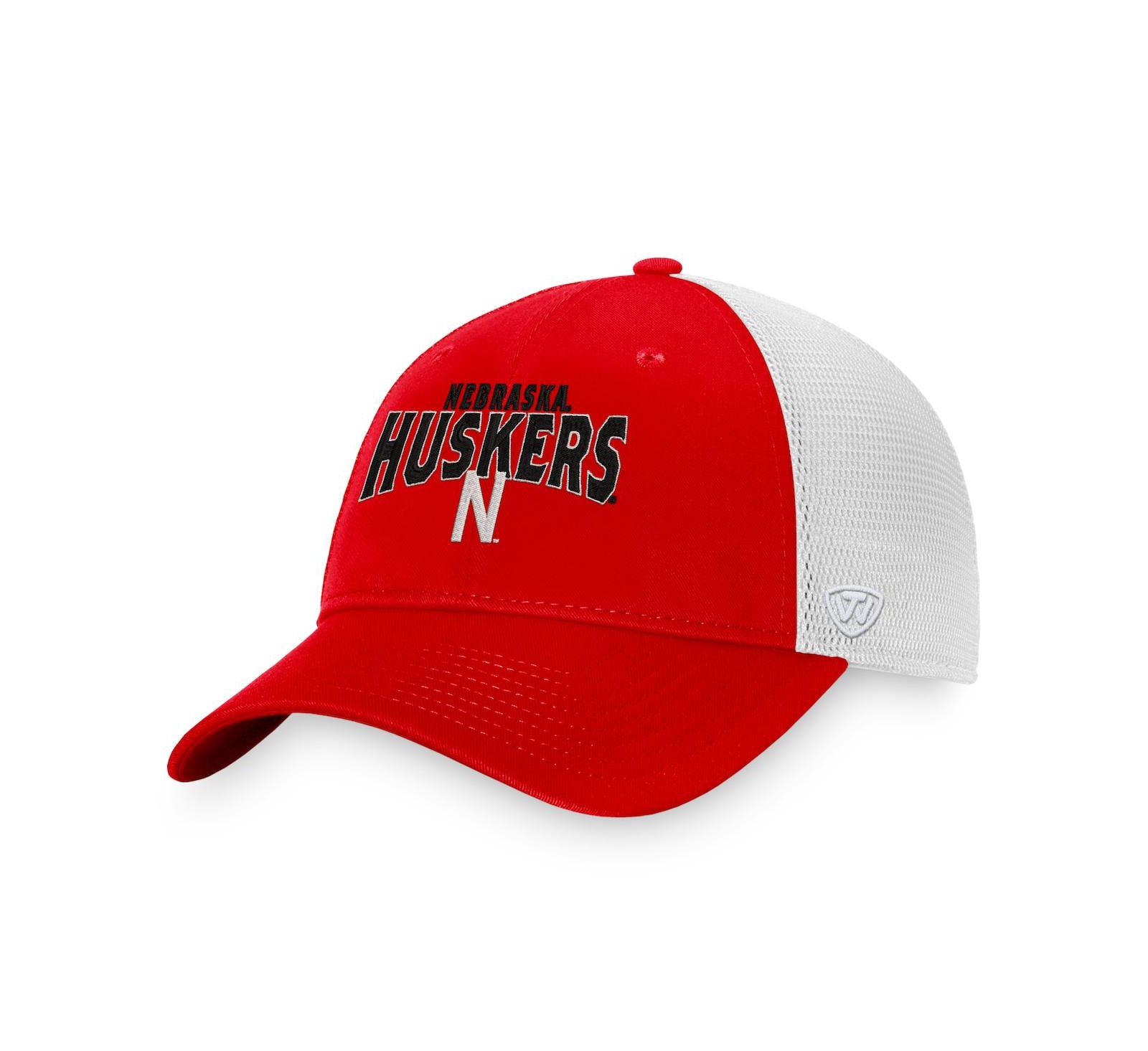Men's Top of the World Scarlet, White Nebraska Huskers Breakout Trucker Snapback Hat