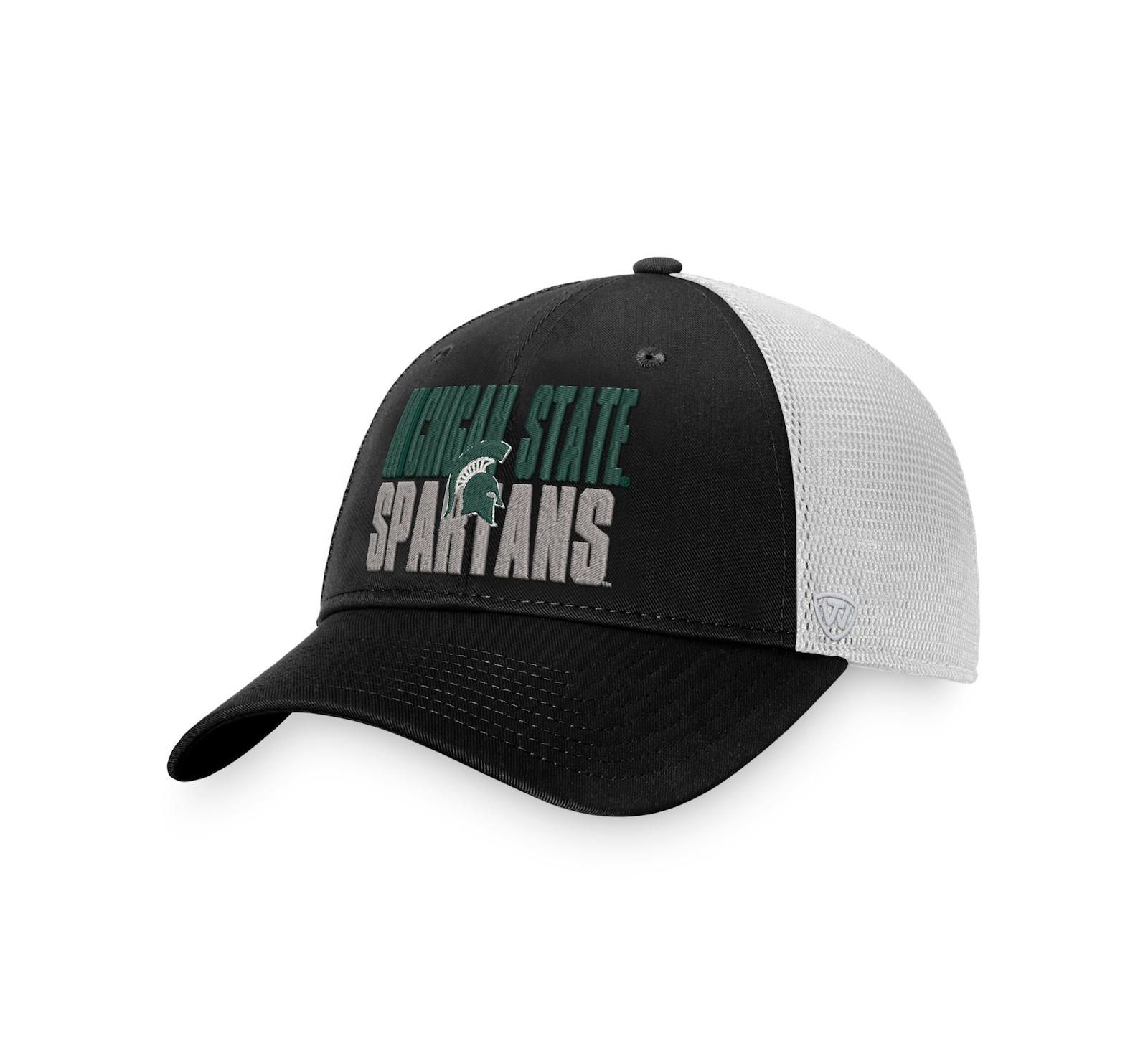 Men's Top of the World Black, White Michigan State Spartans Stockpile Trucker Snapback Hat