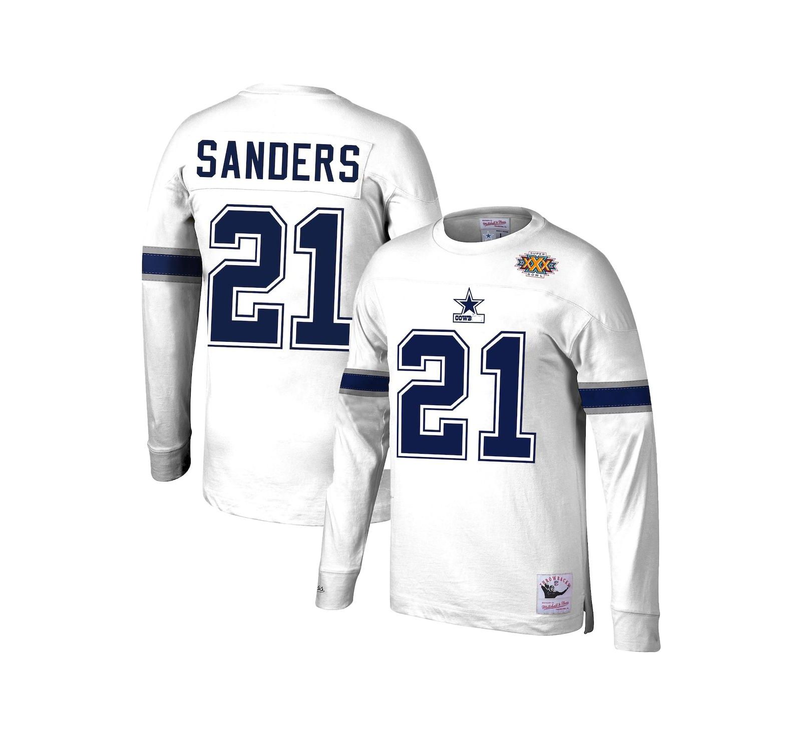Мужской лонгслив Mitchell & Ness Deion Sanders White Dallas Cowboys Retired Player Name and Number