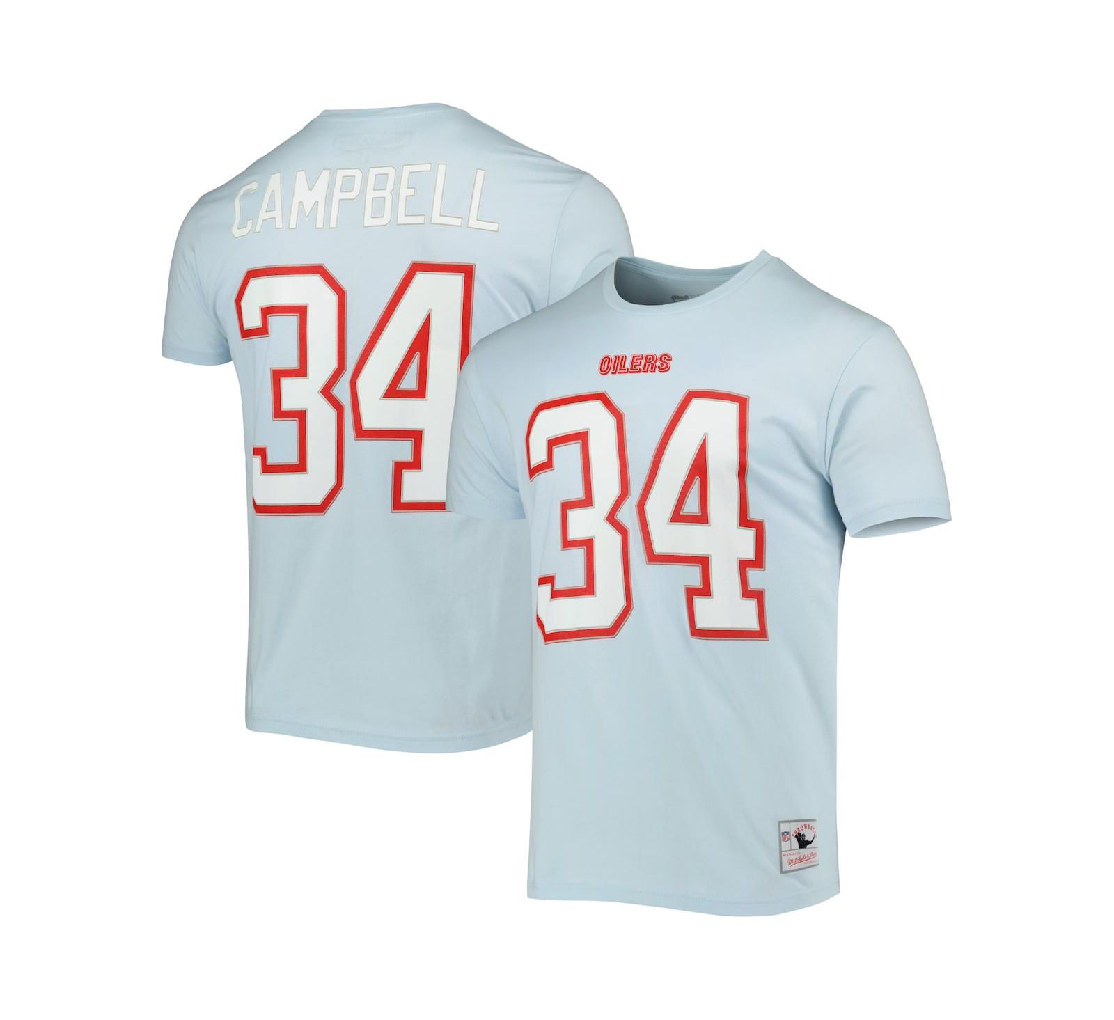 Мужская футболка Mitchell & Ness Earl Campbell Light Blue Houston Oilers Retired Player Logo Name and Number