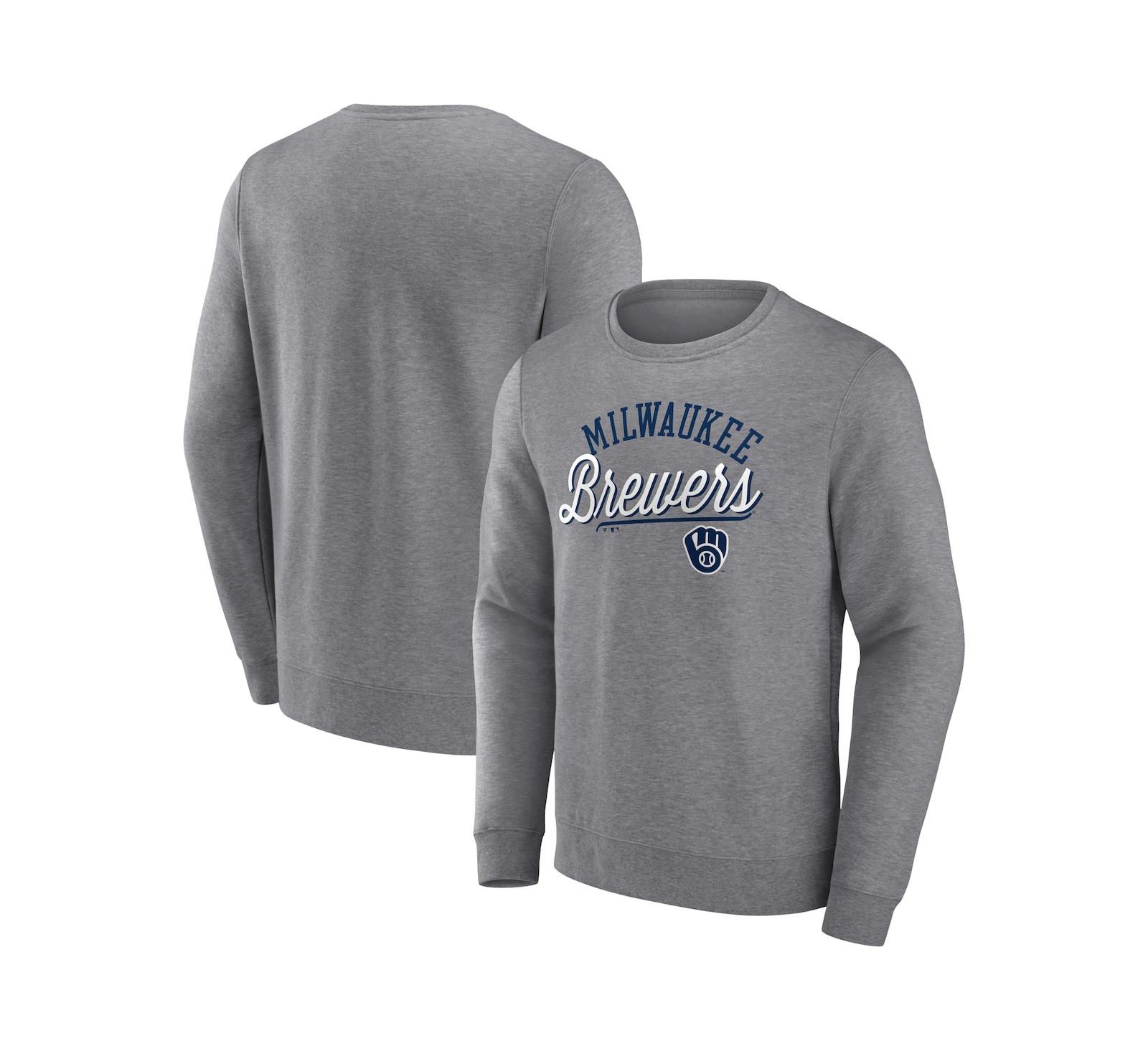 Men's Fanatics Heather Gray Milwaukee Brewers Simplicity Pullover Sweatshirt