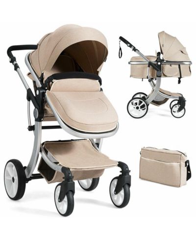 Costway Folding Aluminum Infant Bassinet Reversible Baby Stroller