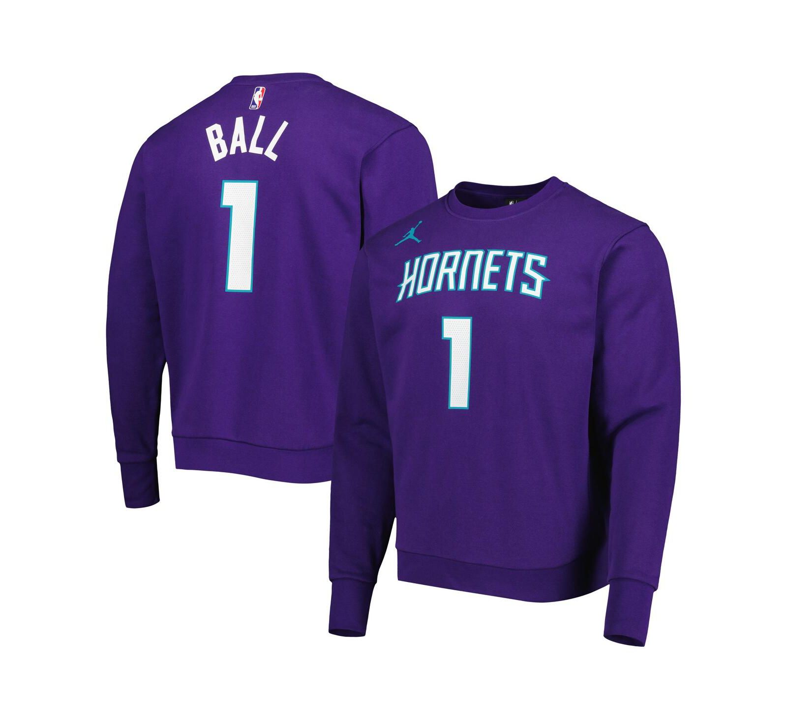 Men's Jordan LaMelo Ball Purple Charlotte Hornets Statement Name and Number Pullover Sweatshirt