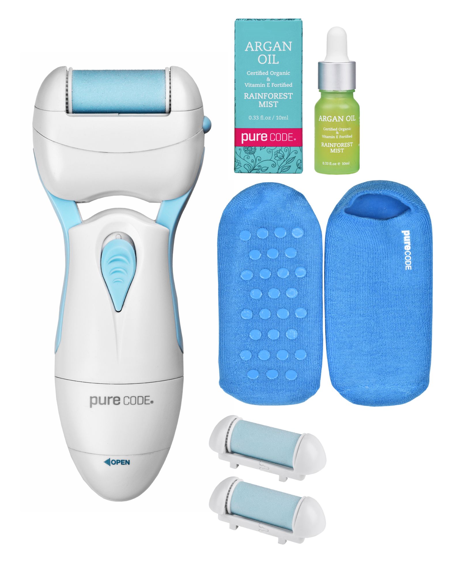 Набор PURECODE 3 Step Pedicare с аргановым маслом Rainforest Mist, носки 10-12, 4 предмета