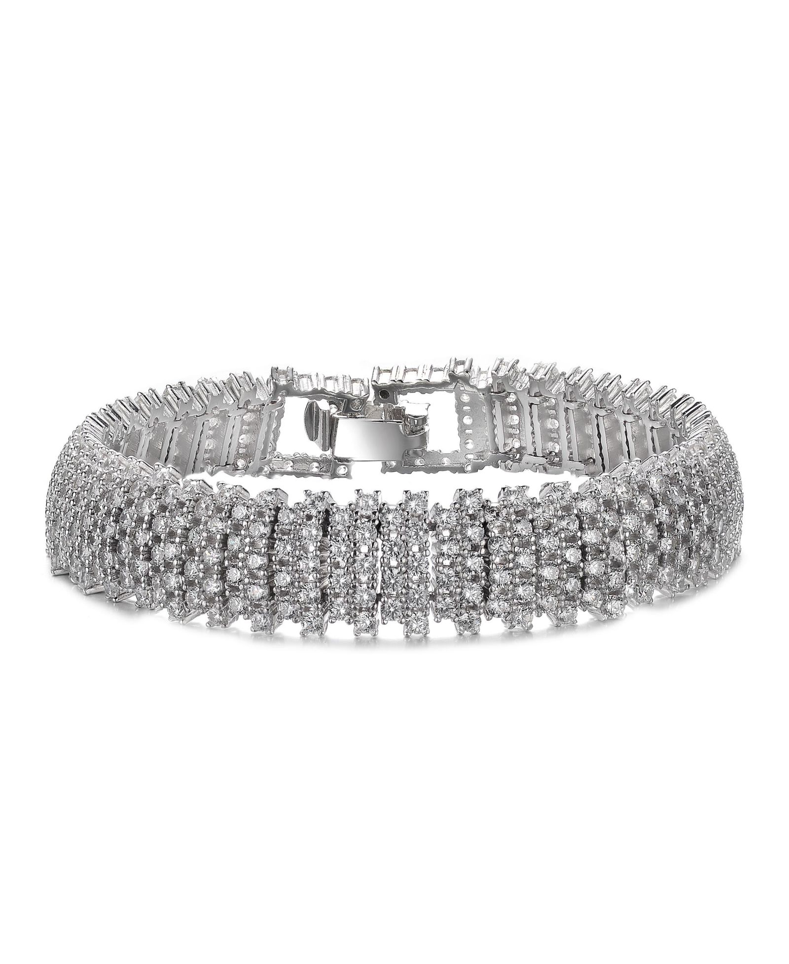 Rachel Glauber Elegant White Gold Plated Brilliant CZ Statement Bracelet