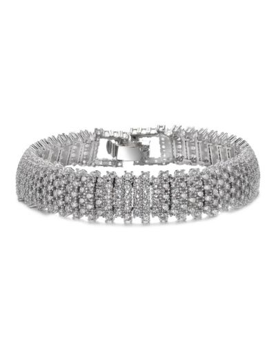 Rachel Glauber Elegant White Gold Plated Brilliant CZ Statement Bracelet