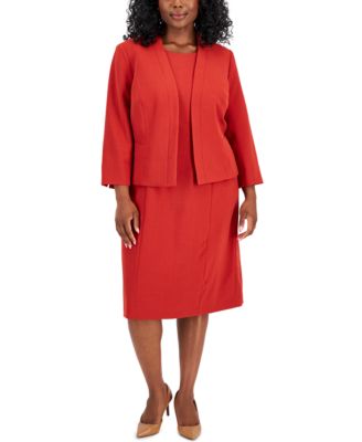 Женский костюм Le Suit Plus Size из крепа: жакет с открытым передом и платье-футляр