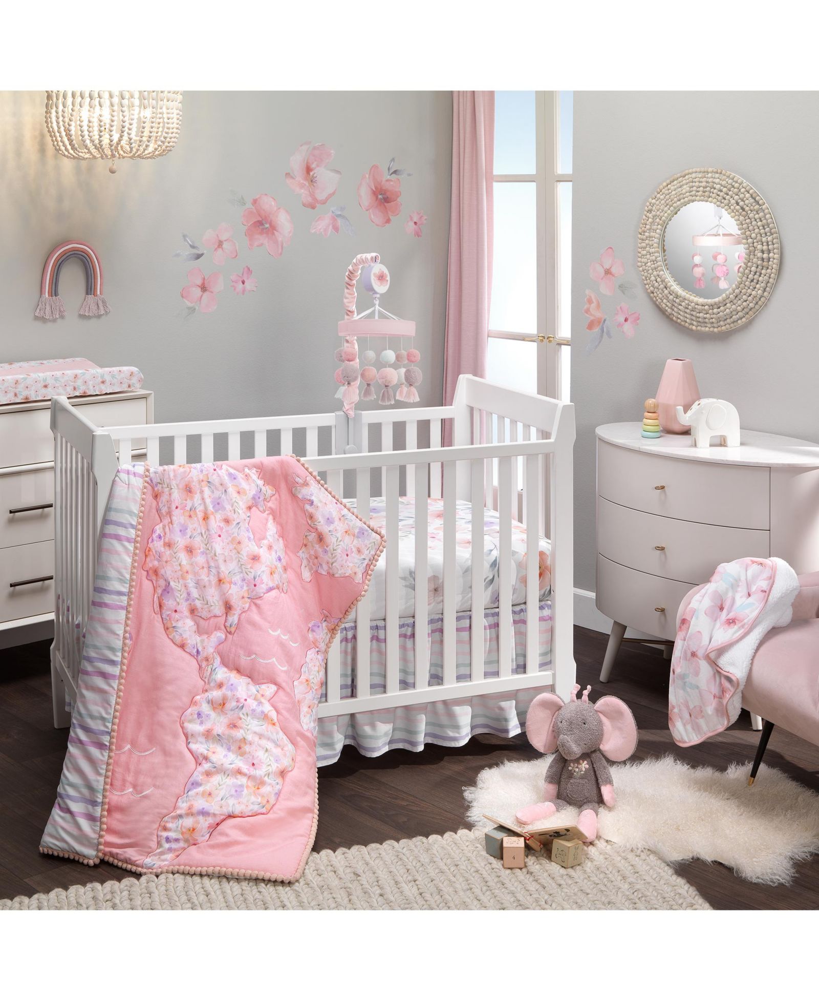 Lambs & Ivy Lambs and Ivy Girls Rule the World Pink Floral 4-Piece Baby Crib Bedding Set