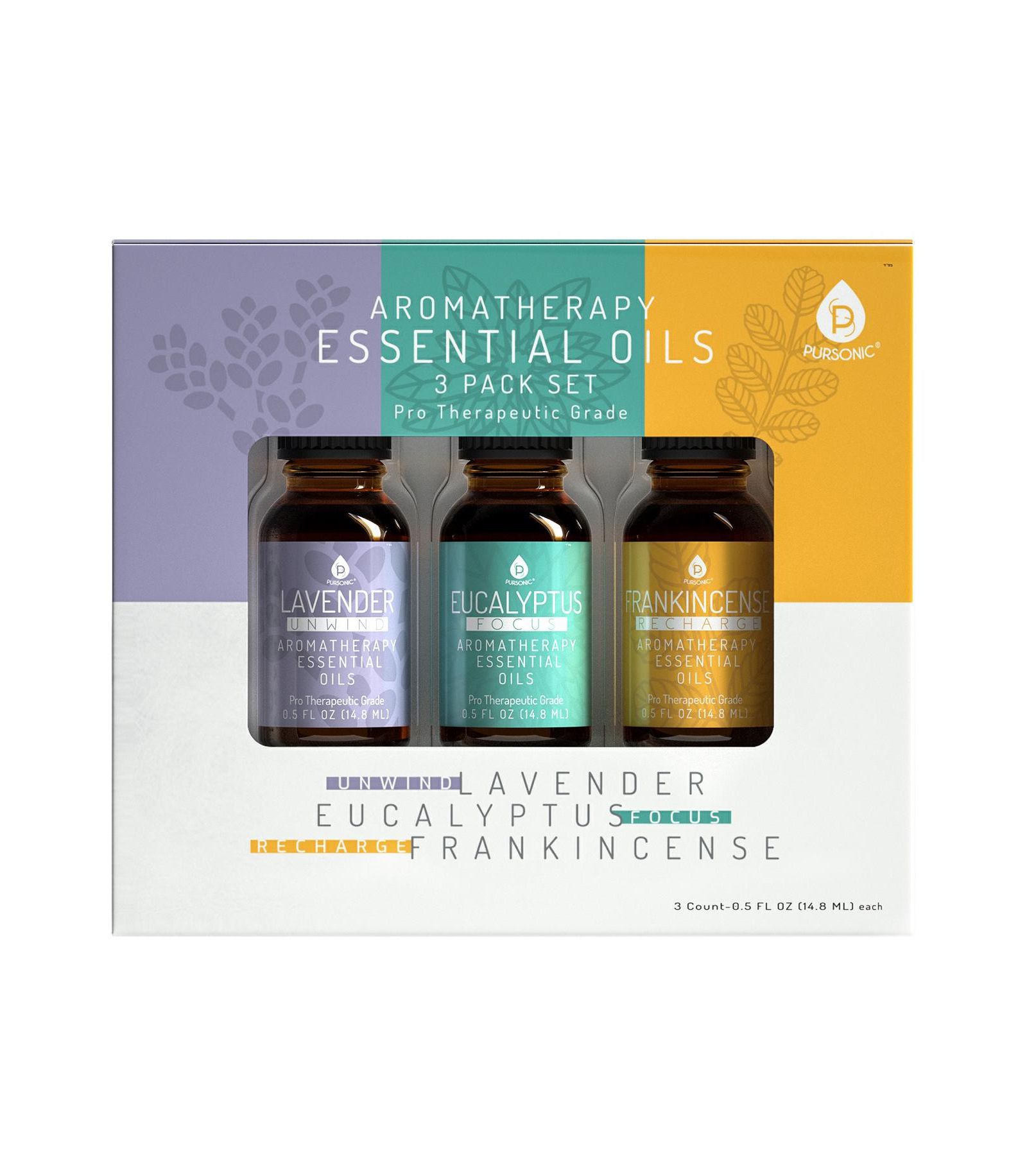 Pursonic 3 Pack Aromatherapy Essential oils (Lavender, Eucalyptus, Frankincense)