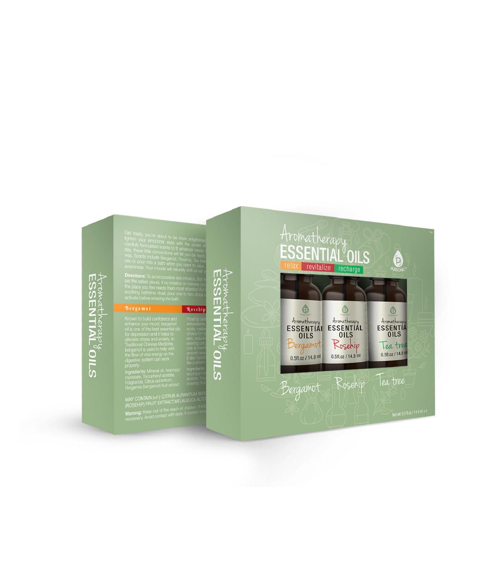 Pursonic Aromatherapy Essential Oils (Bergamot, Rosehip, Tea Tree)