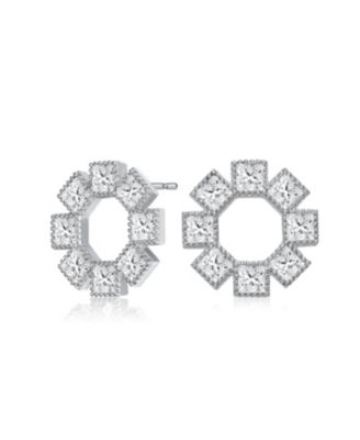 Genevive Dainty Sterling Silver Eight Princess-cut CZ Stud Earrings