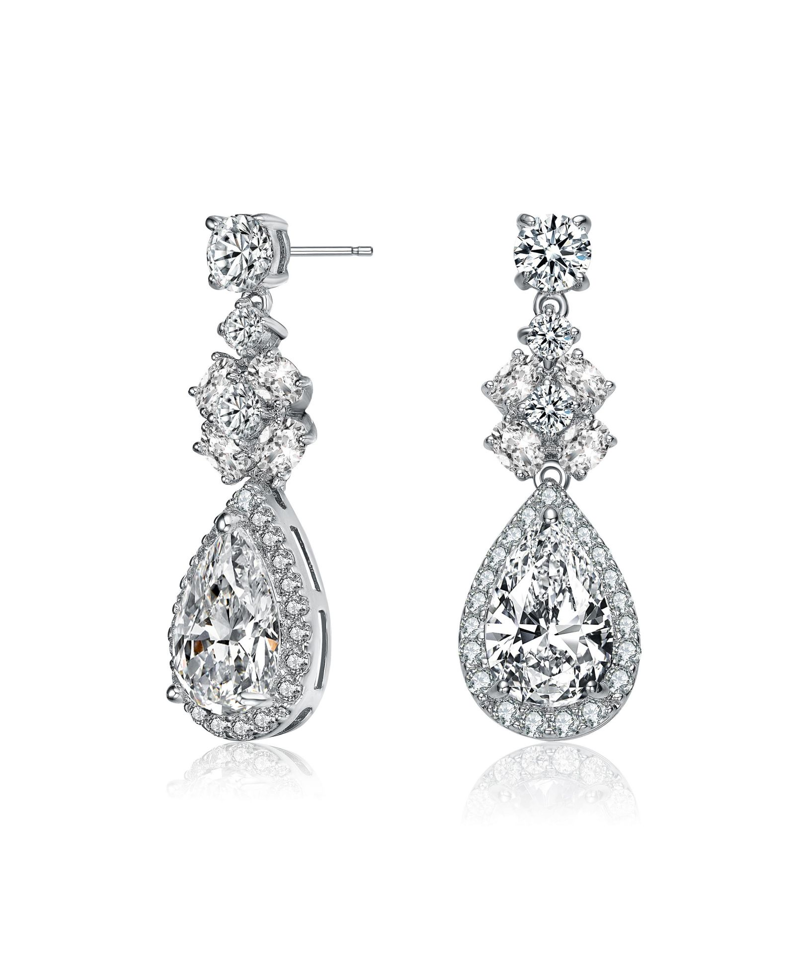 Серьги Genevive White Gold Plated Clear Cubic Zirconia Drop