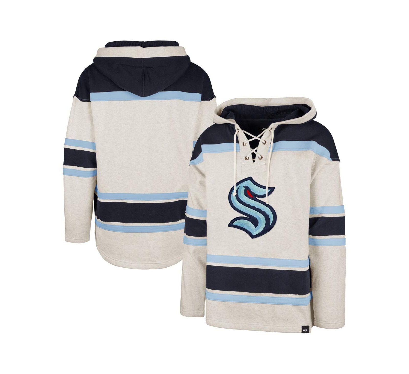 Men's '47 Brand Oatmeal Seattle Kraken Rockaway Lace-Up Pullover Hoodie