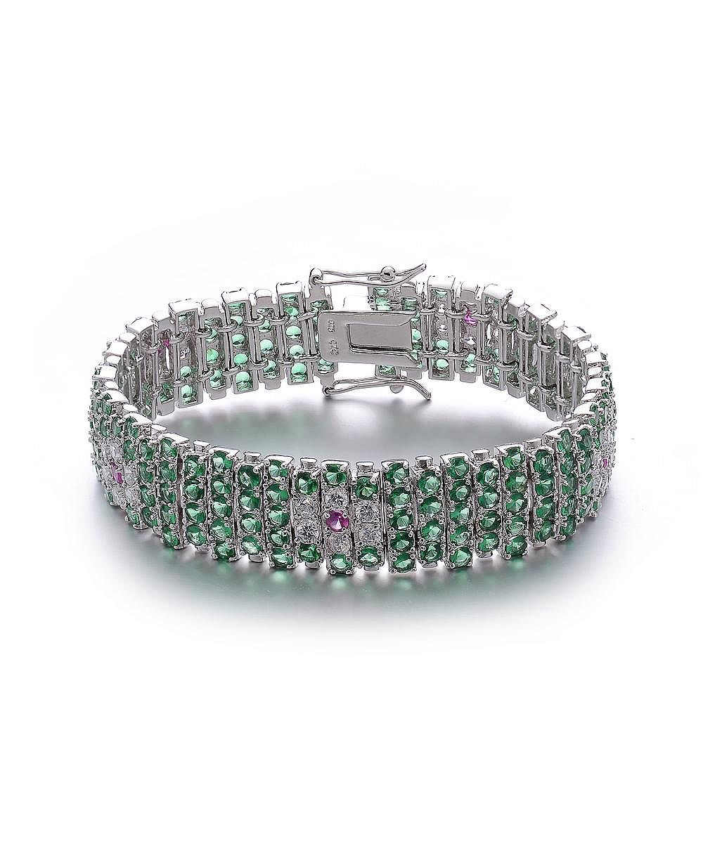 Sterling Silver with Colored Cubic Zirconia Wide Elegant Bracelet
