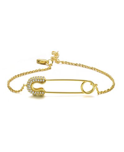Genevive Sterling Silver 14K Gold Plated Cubic Zirconia Pin Charm Bracelet
