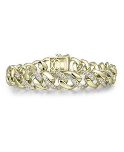 Genevive Sterling Silver Iced Out CZ Pave Bold Curb Chain Bracelet