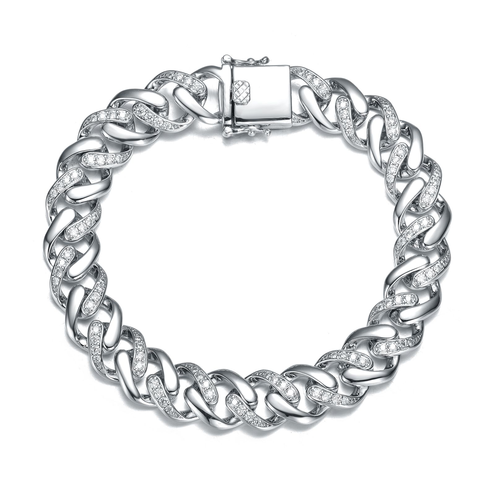 Genevive браслет Genevive Sterling Silver Iced Out CZ Pave Bold Curb Chain из стерлингового серебра