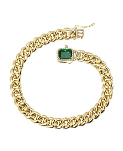 Genevive Sterling Silver 14K Gold Plated Brilliant CZ Halo Curb Chain Bracelet
