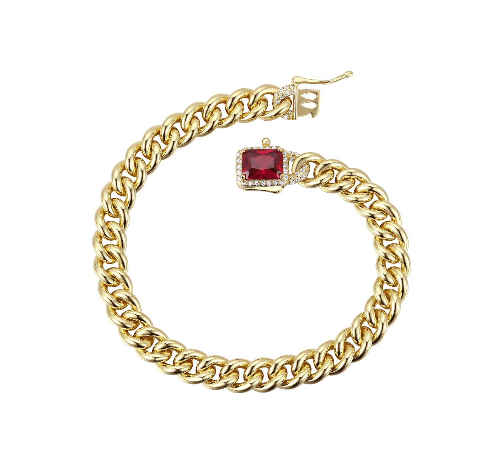Genevive Sterling Silver 14K Gold Plated Brilliant CZ Halo Curb Chain Bracelet