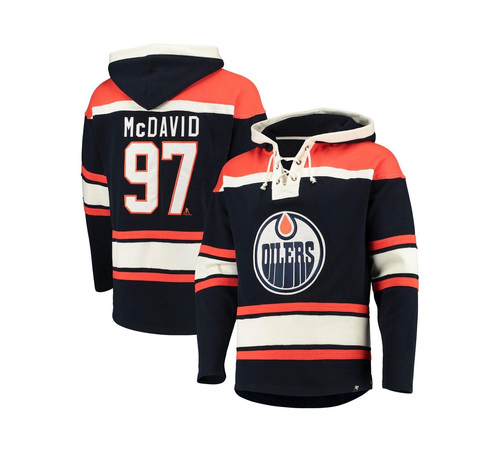 Men's '47 Brand Connor McDavid Navy Edmonton Oilers Player Name and Number Lacer Pullover Hoodie