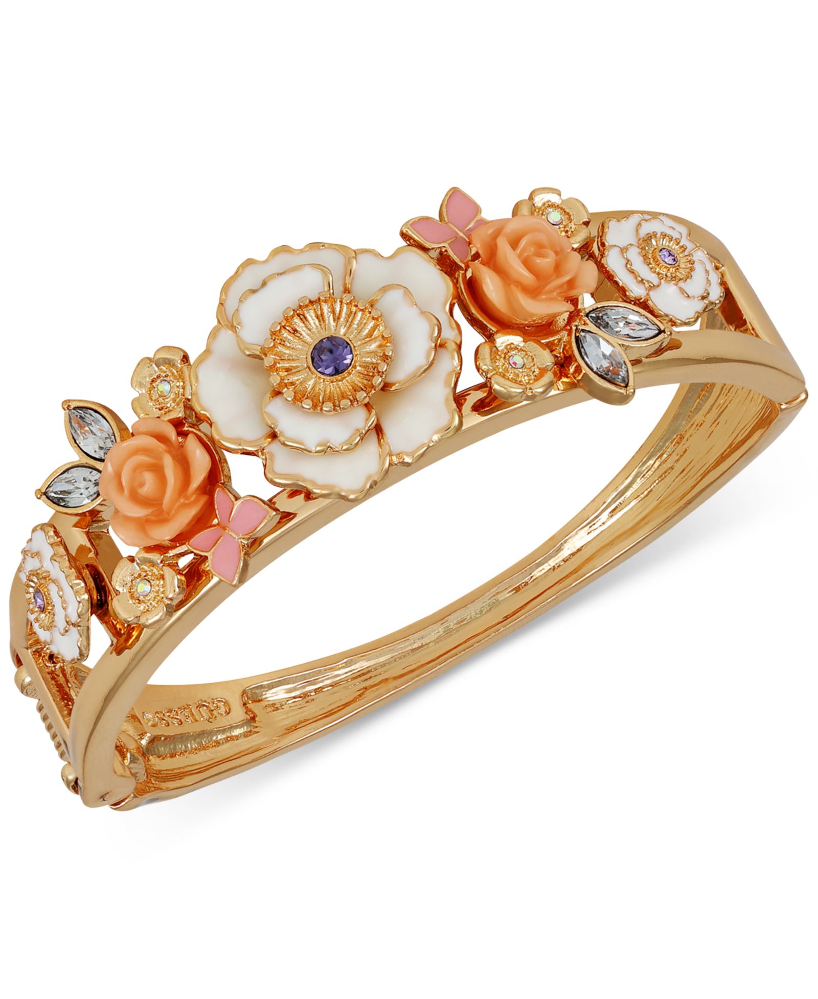 GUESS Gold-Tone Mixed Color Stone Flower Bangle Bracelet