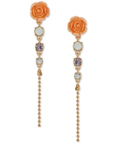 GUESS Gold-Tone Multicolor Stone Flower Linear Drop Earrings