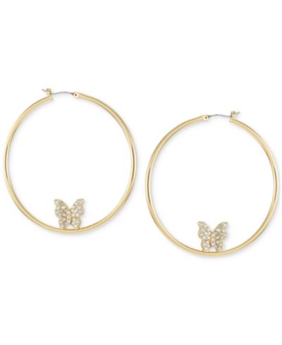 GUESS Gold-Tone Large Pavé Butterfly Hoop Earrings, 2.5"