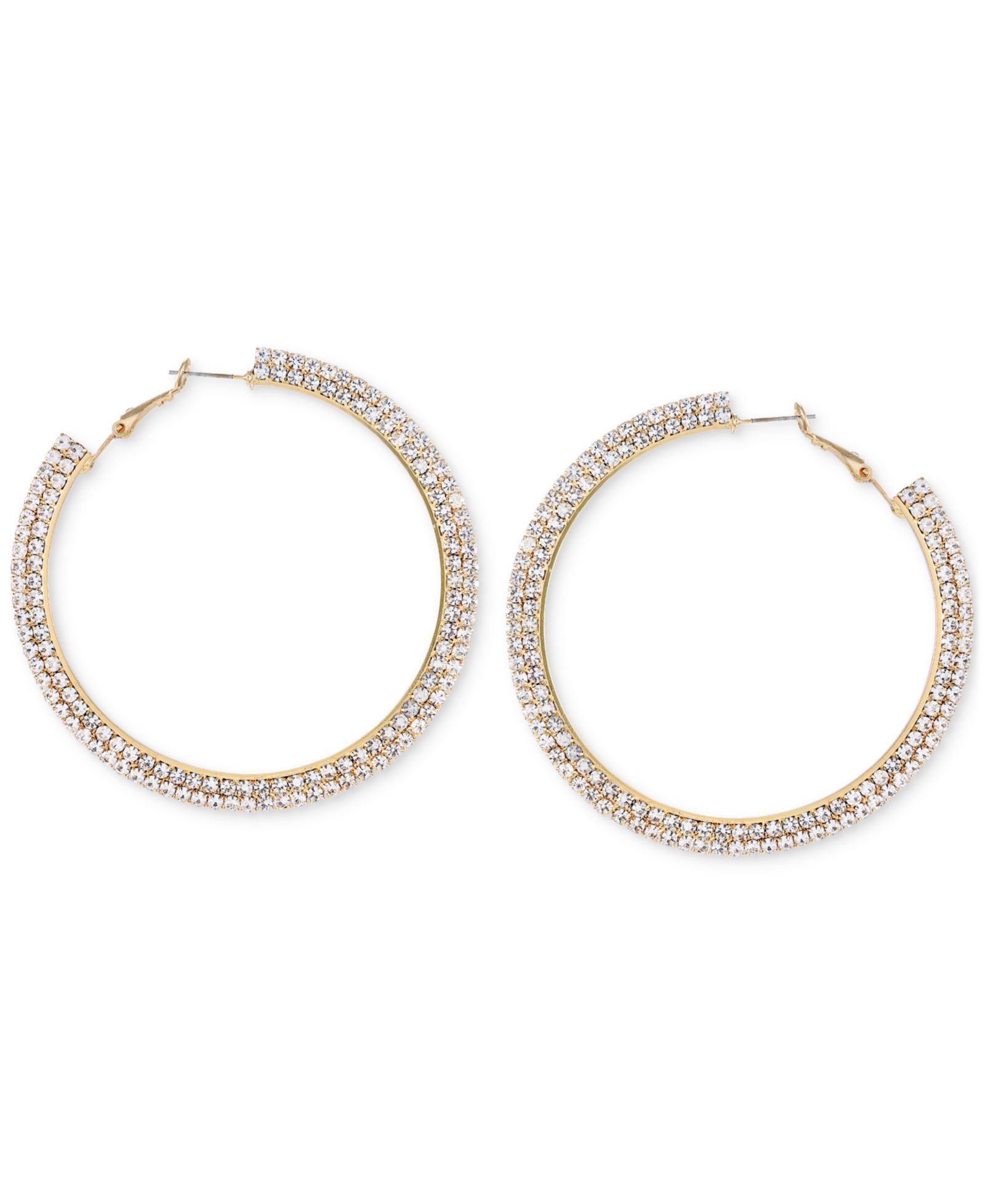 GUESS Gold-Tone Crystal Flat Edge Large Hoop Earrings, 2.5"