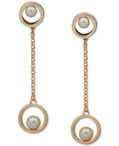 KARL LAGERFELD PARIS серьги-подвески с имитацией жемчуга и цепью Gold-Tone