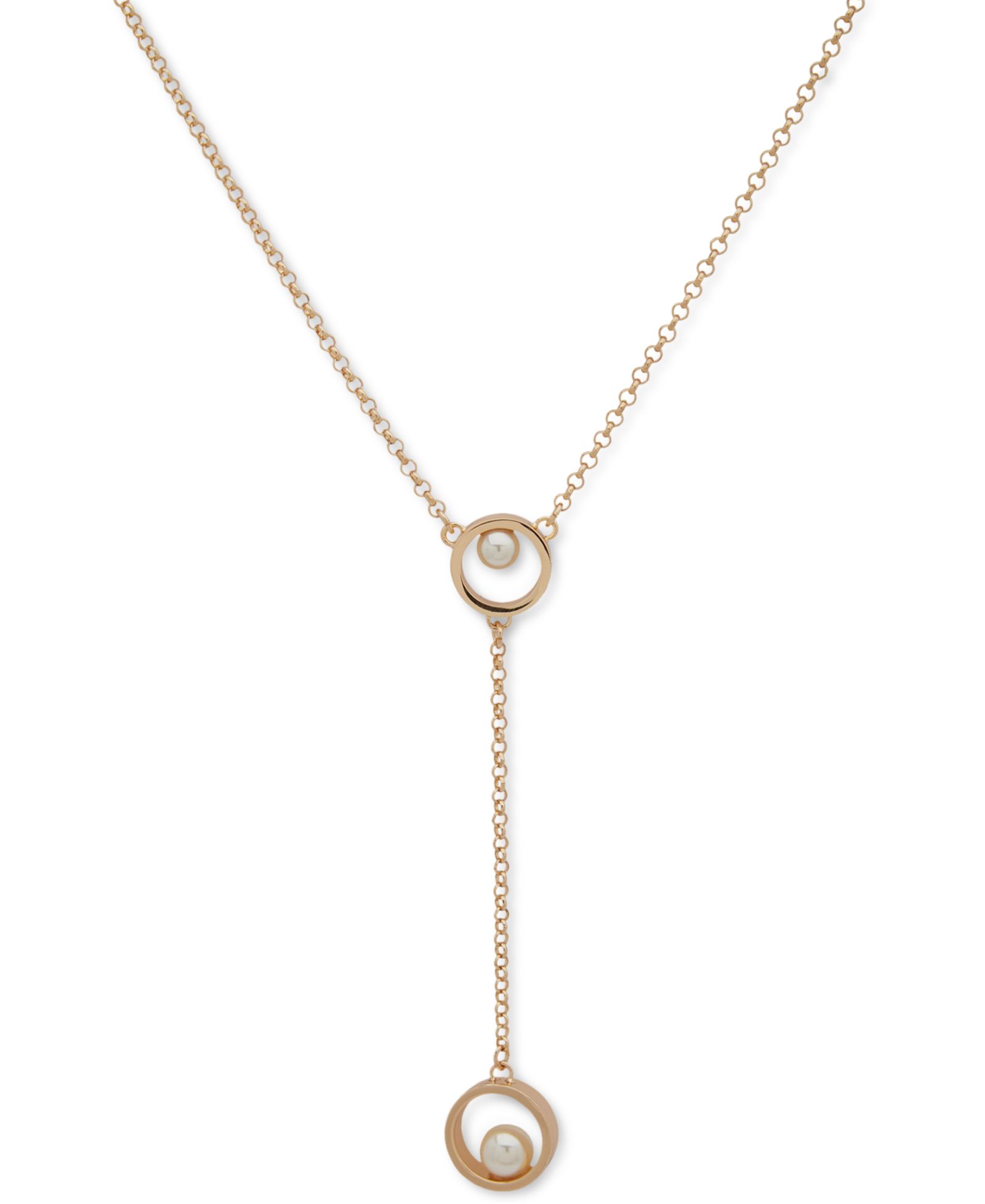 Karl Lagerfeld Paris ожерелье-лариат с имитацией жемчуга, Gold-Tone, 16" + 3" extender