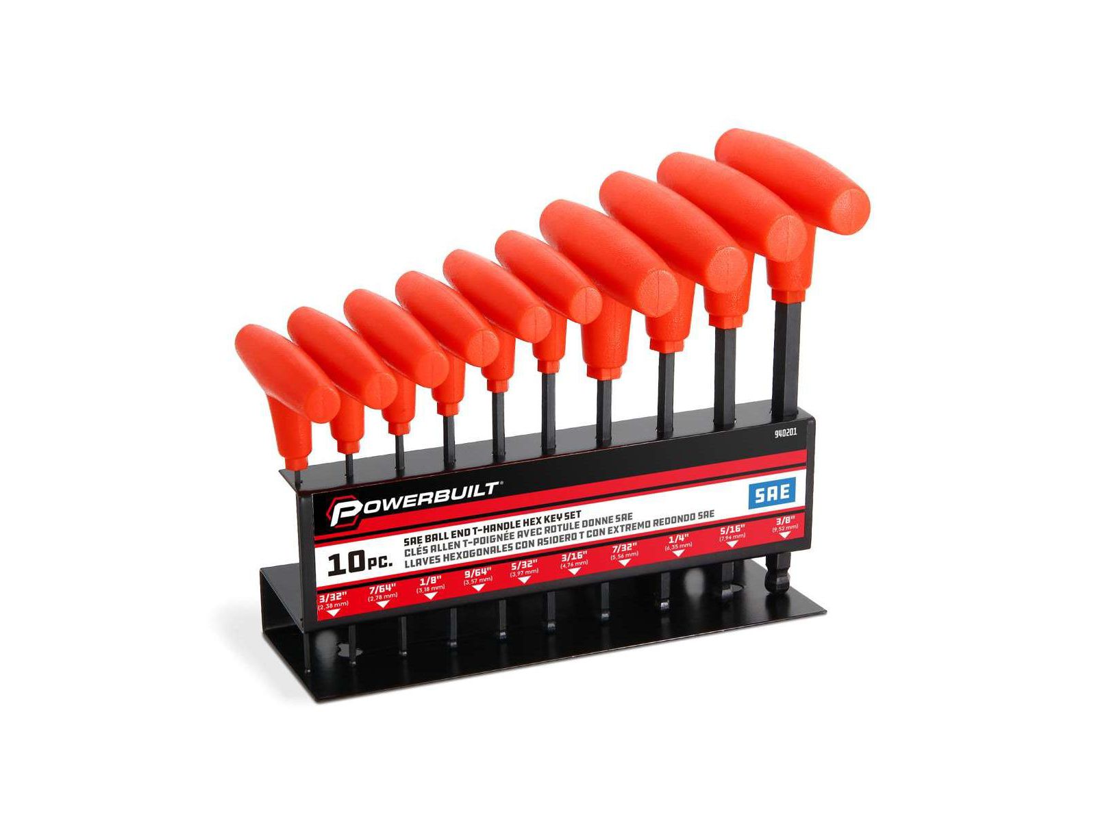 Powerbuilt 10 Piece SAE T-Handle Hex Key Wrench Set