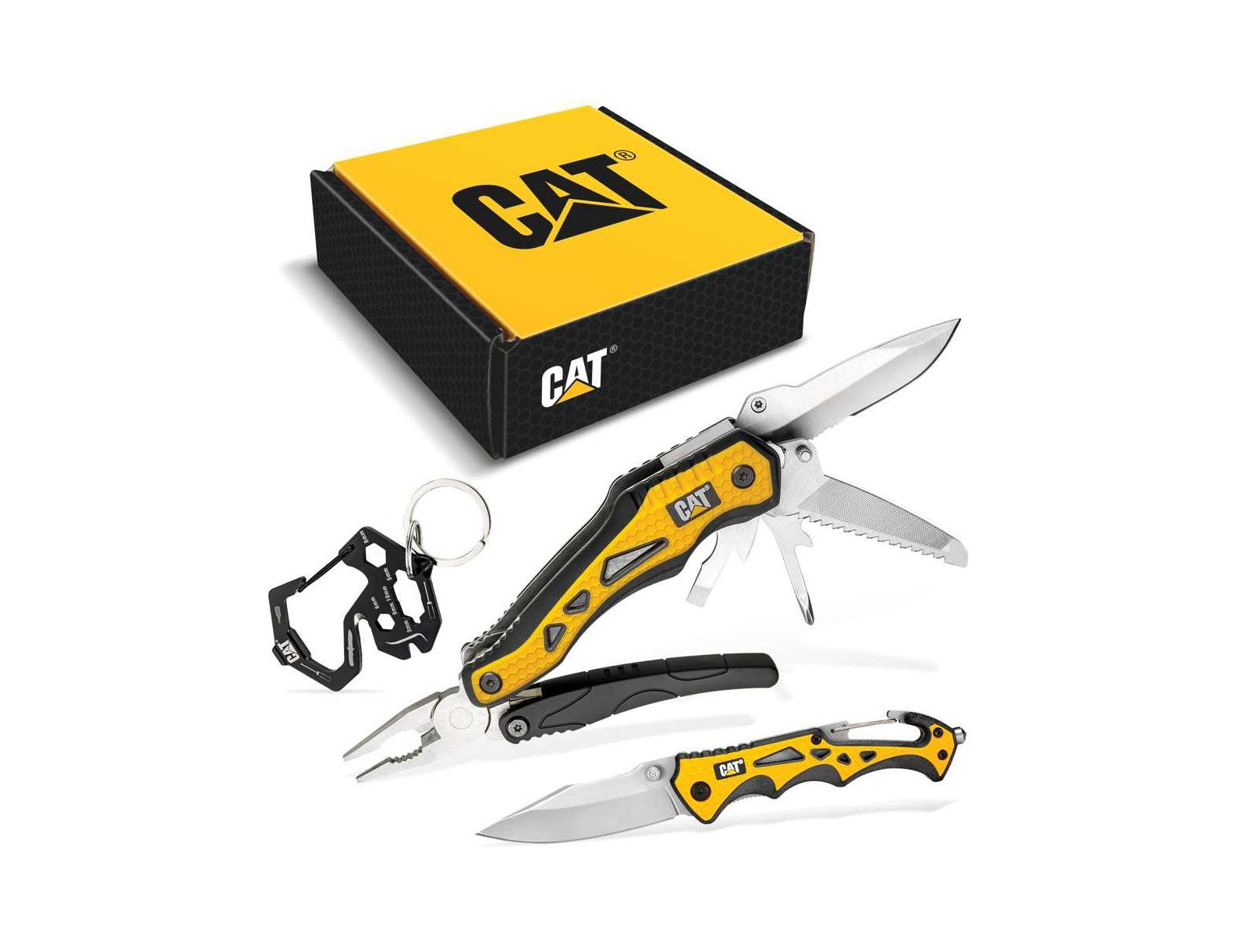 Cat 3 Piece 10-in-1 Multi-Tool, Knife, and Key Chain Gift Box Set