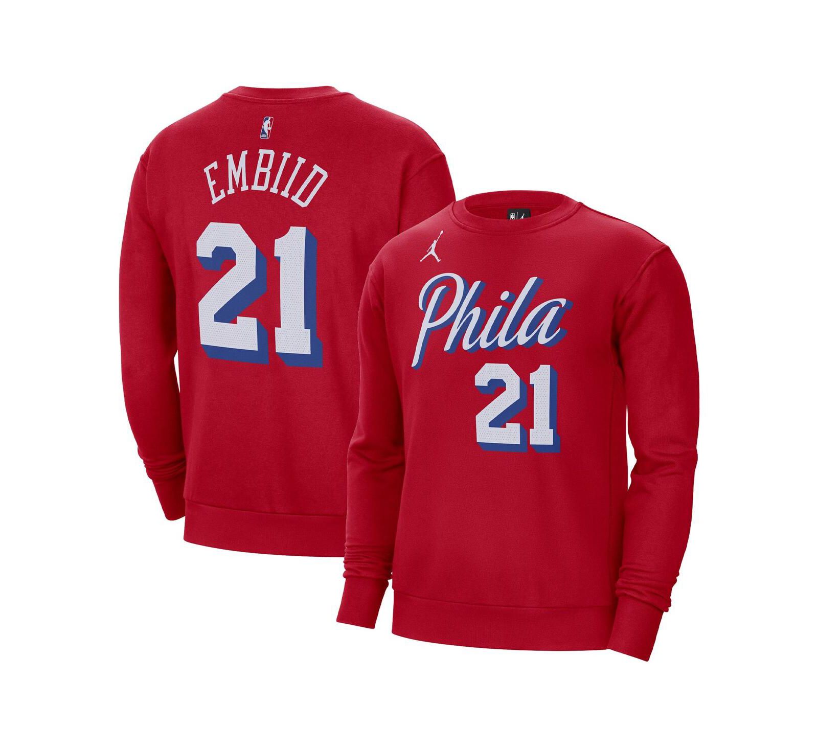 Мужская свитшот Jordan Joel Embiid Red Philadelphia 76ers Statement Name and Number Pullover