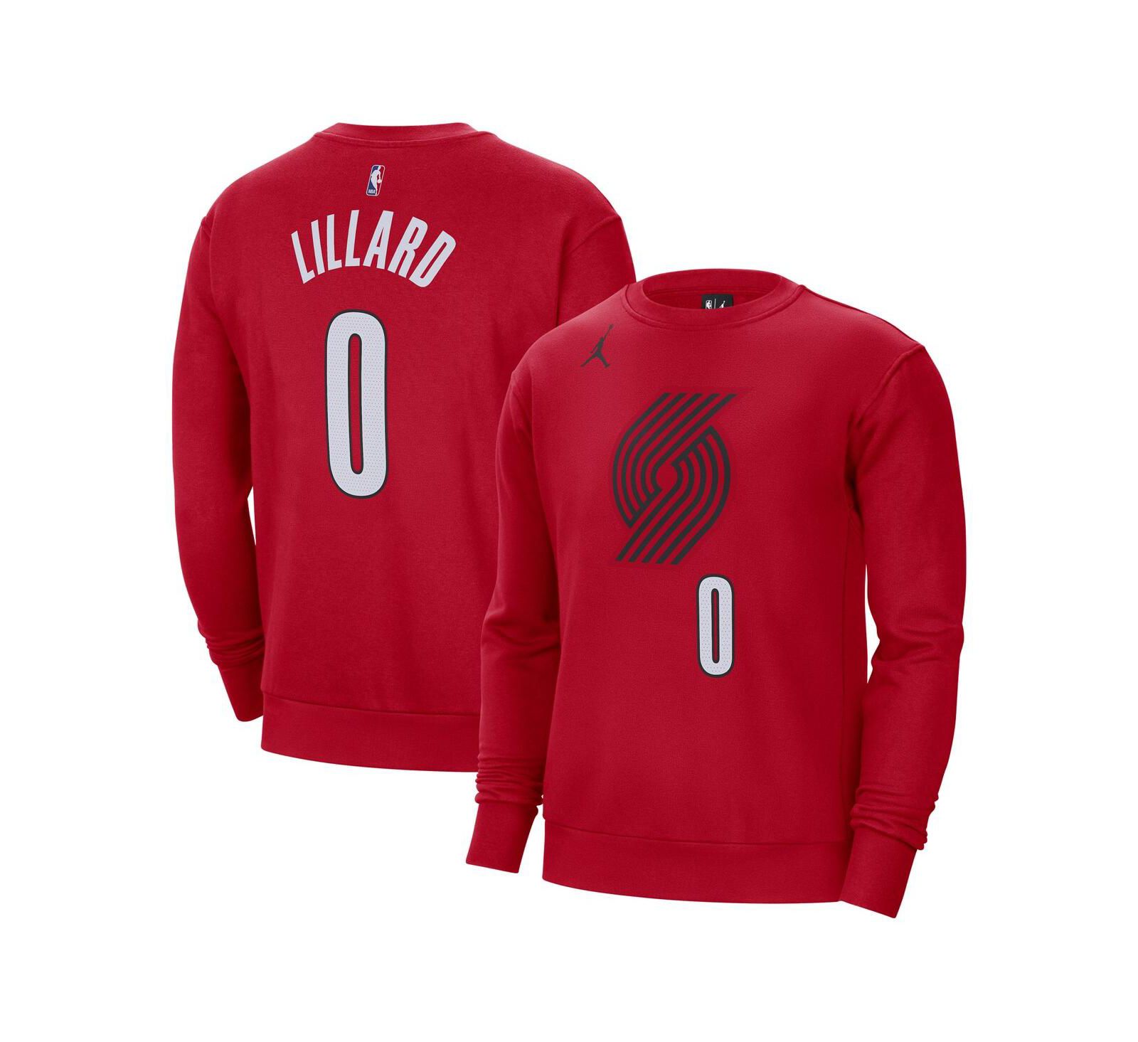 Men's Jordan Damian Lillard Red Portland Trail Blazers Statement Name and Number Pullover Sweatshirt