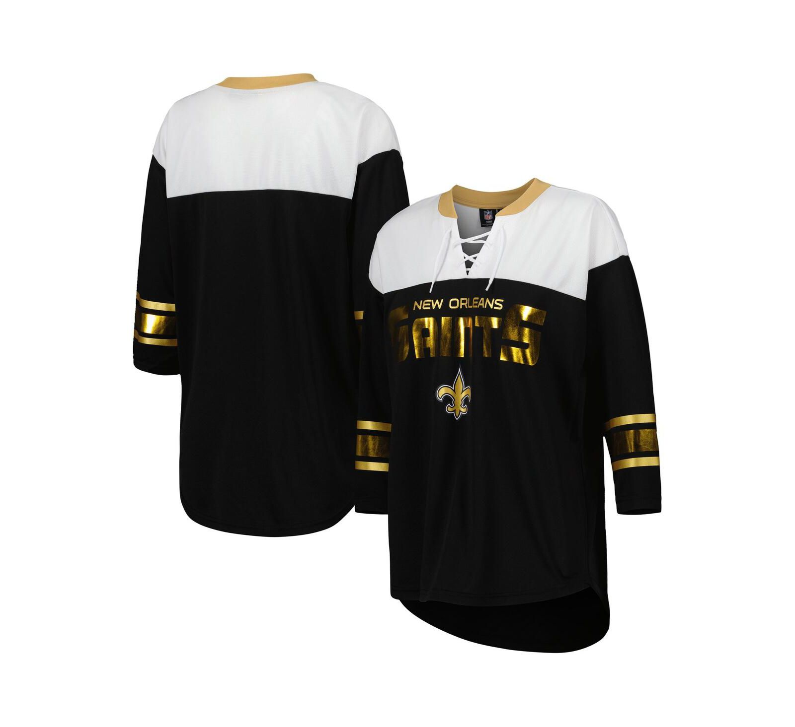 Женская футболка G-III 4Her by Carl Banks Black, White New Orleans Saints Double Team 3/4-Sleeve Lace-Up