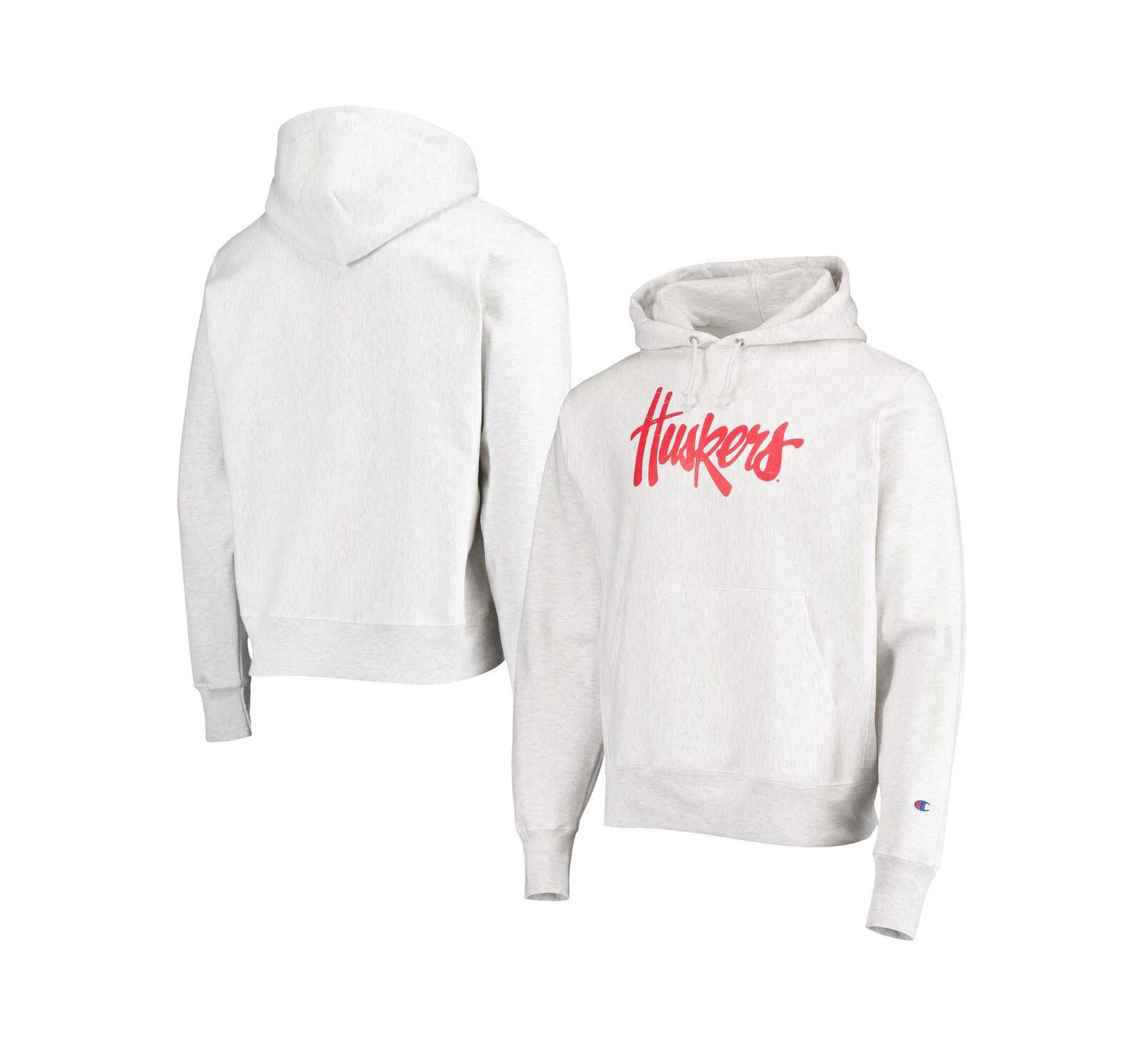 Men's Champion Heathered Gray Nebraska Huskers Team Vault Logo Reverse Weave Pullover Hoodie