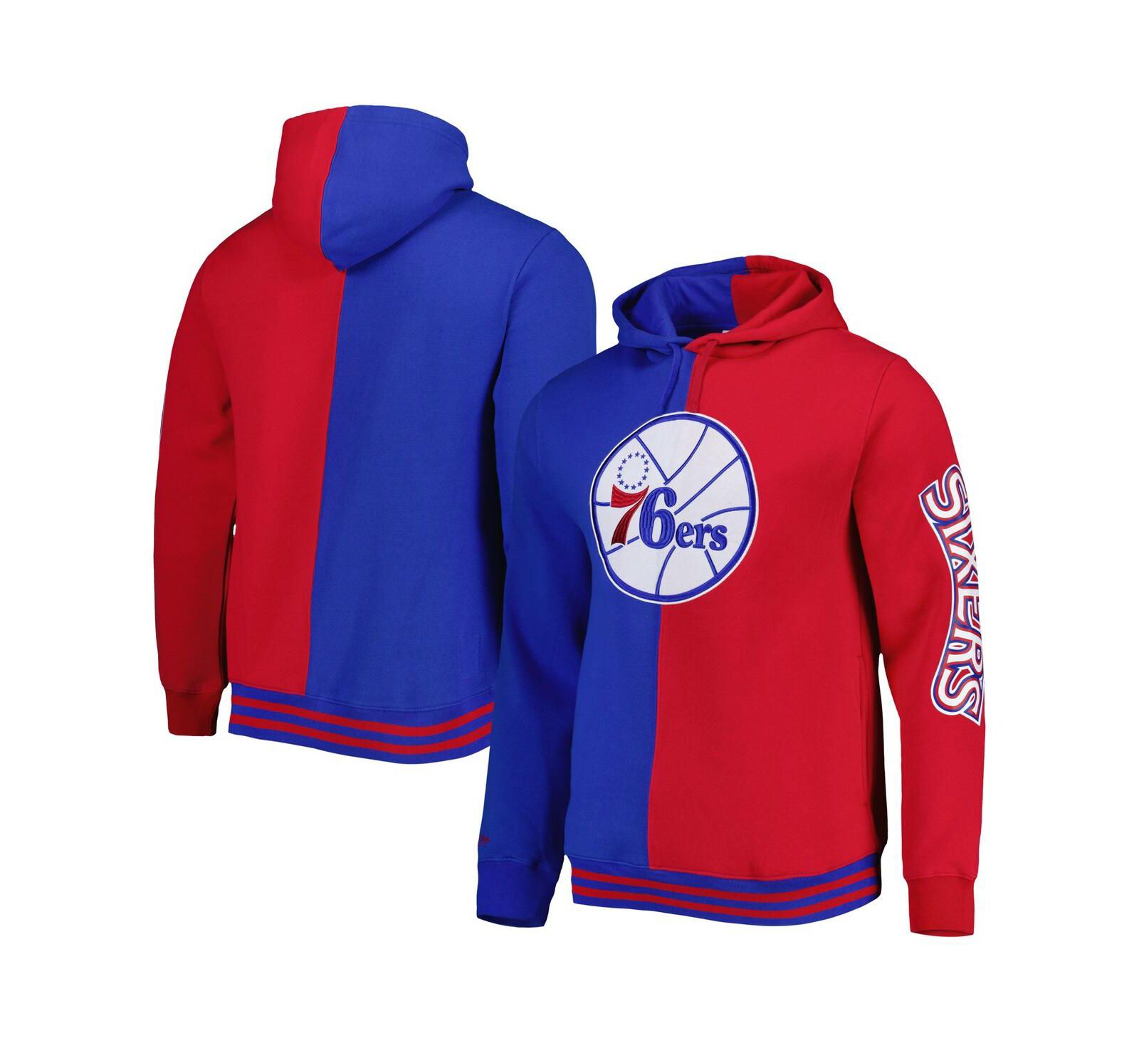 Men's Mitchell & Ness Royal, Red Philadelphia 76ers Hardwood Classics Split Pullover Hoodie
