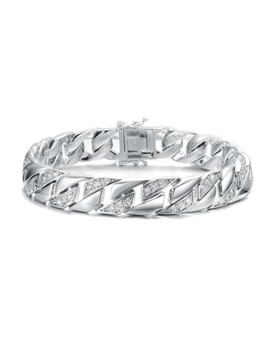 Genevive Sterling Silver Iced Out CZ Pave Braided Cuban Chain браслет