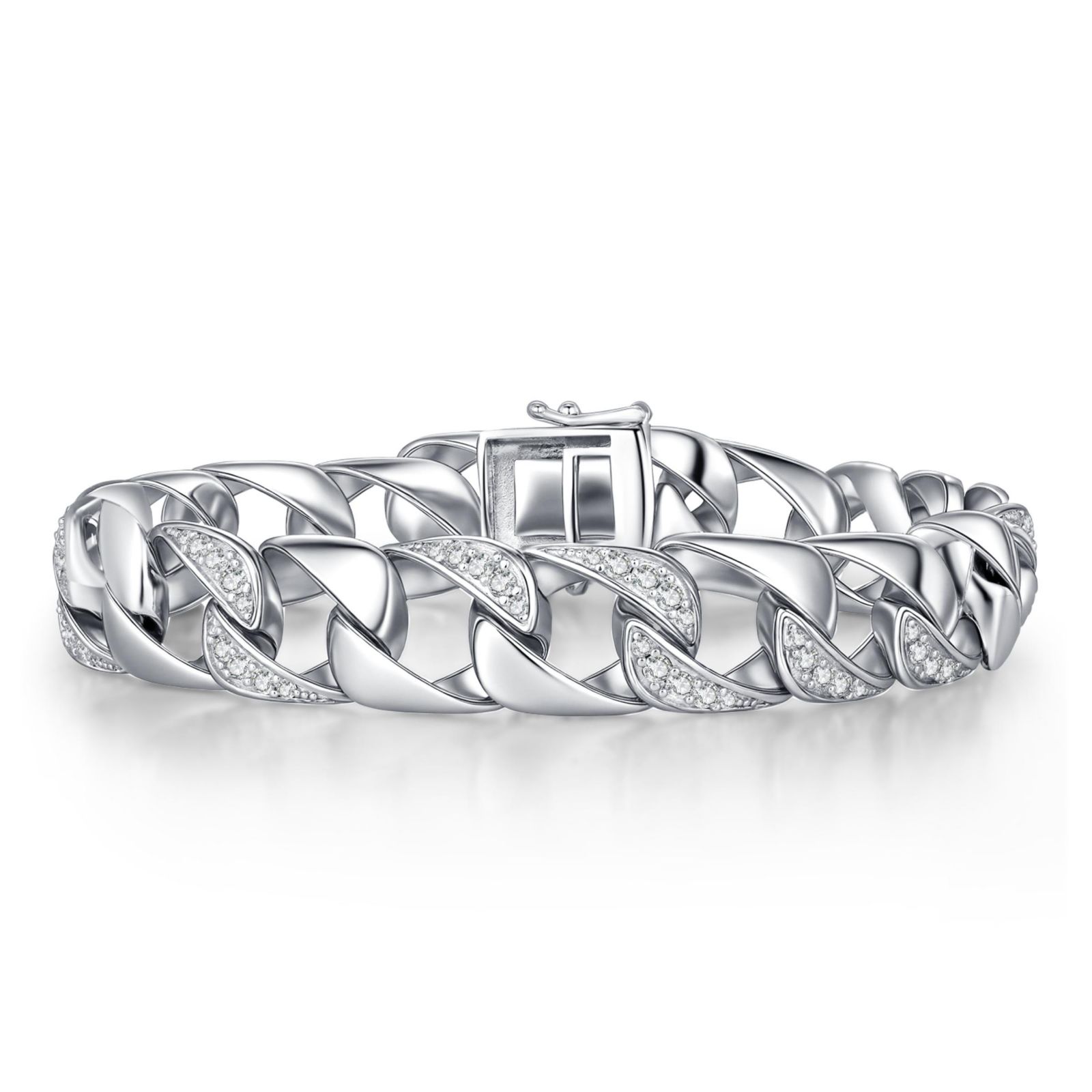 Браслет Genevive Bold Sterling Silver Pave CZ Miami Cuban Chain