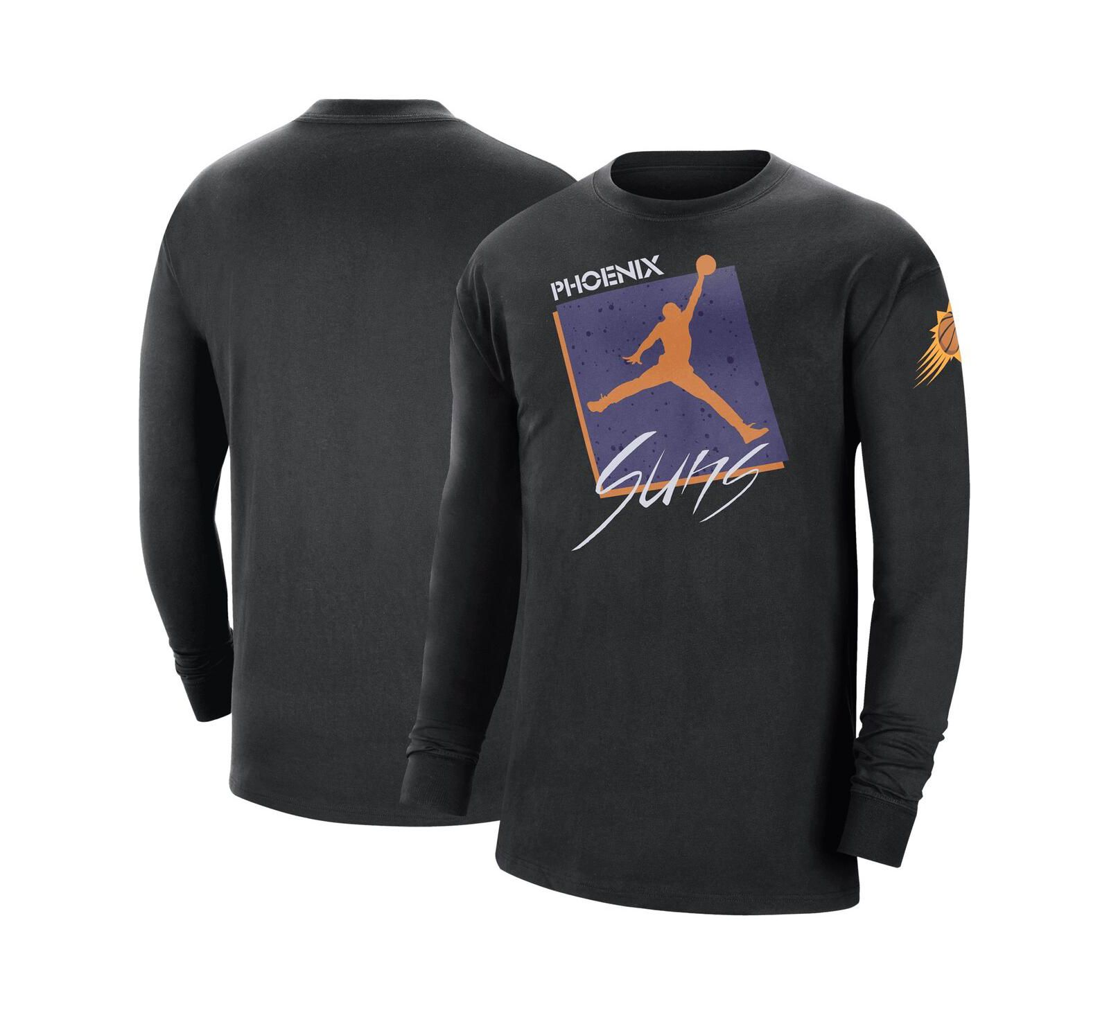 Men's Jordan Black Phoenix Suns Courtside Max 90 Vintage-Like Wash Statement Edition Long Sleeve T-shirt