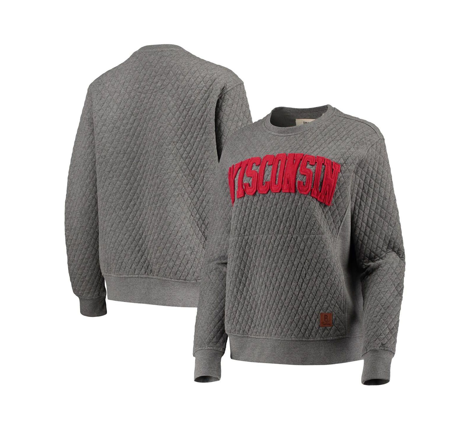 Women's Pressbox Heather Charcoal Wisconsin Badgers Moose Quilted Pullover Sweatshirt