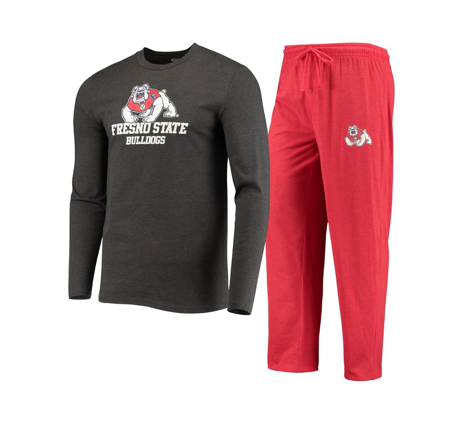 Men's Concepts Sport Red, Heathered Charcoal Fresno State Bulldogs Meter Long Sleeve T-shirt and Pants Sleep Set