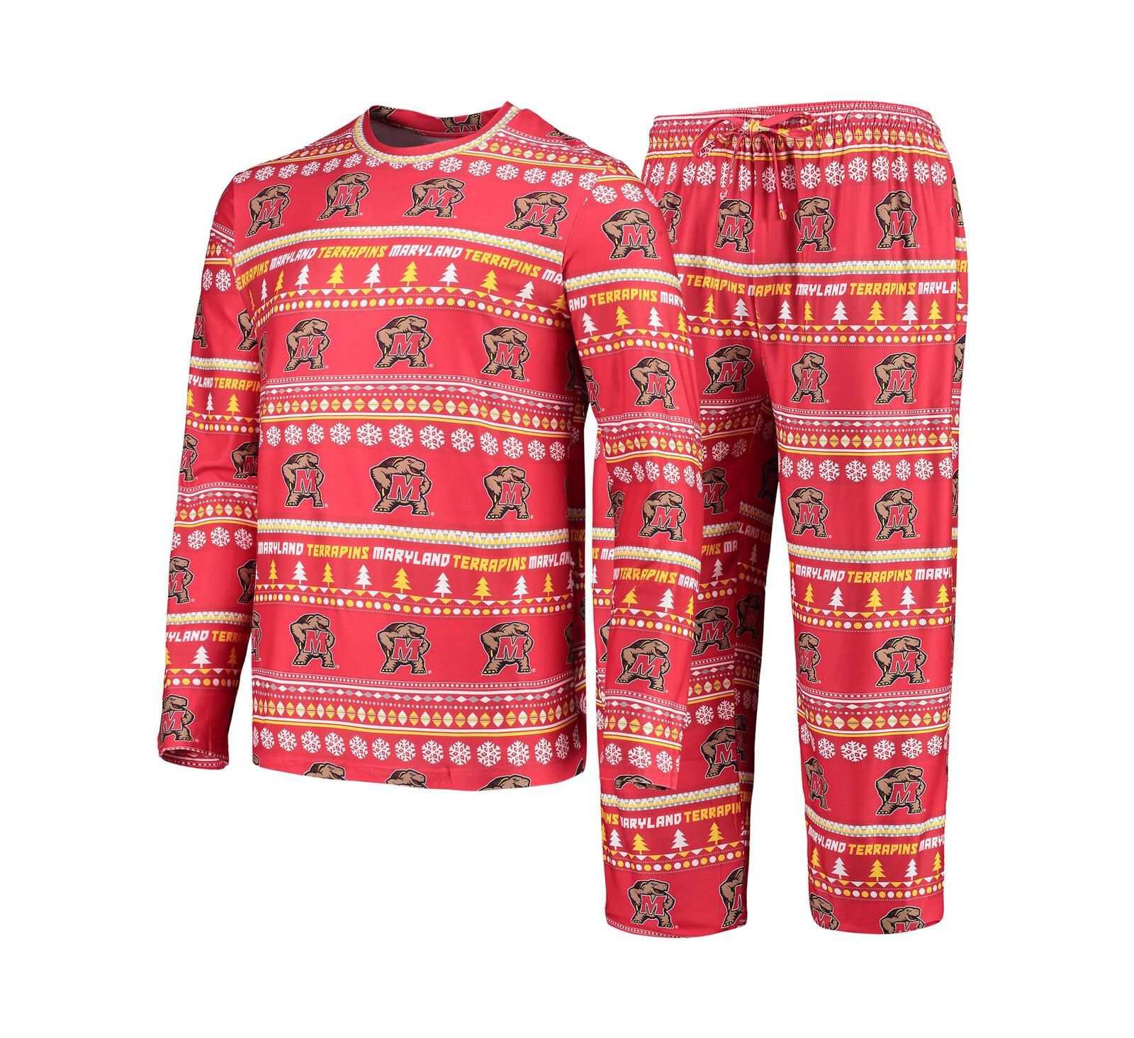 Men's Concepts Sport Red Maryland Terrapins Ugly Sweater Long Sleeve T-shirt and Pants Sleep Set