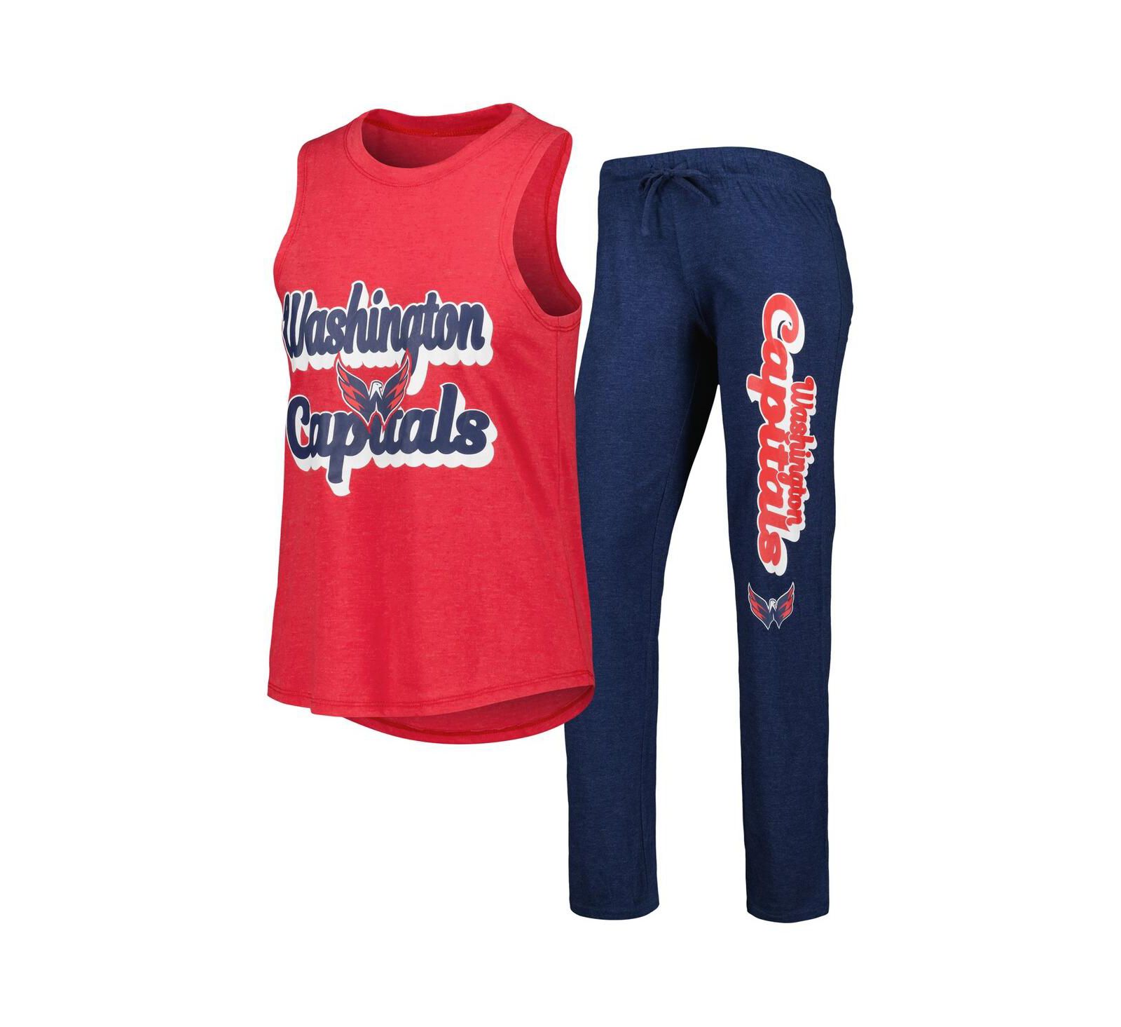 Women's Concepts Sport Heather Red, Heather Navy Washington Capitals Meter Muscle Tank Top and Pants Sleep Set