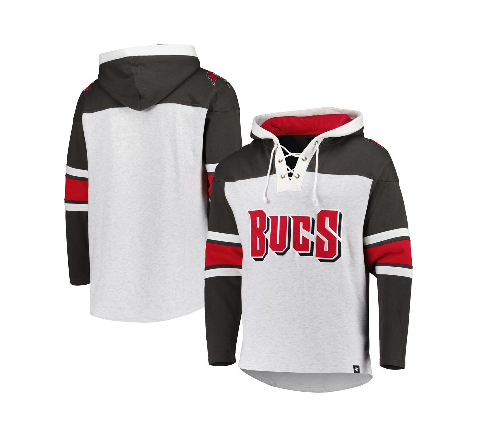 Men's '47 Brand Tampa Bay Buccaneers Heather Gray Gridiron Lace-Up Pullover Hoodie