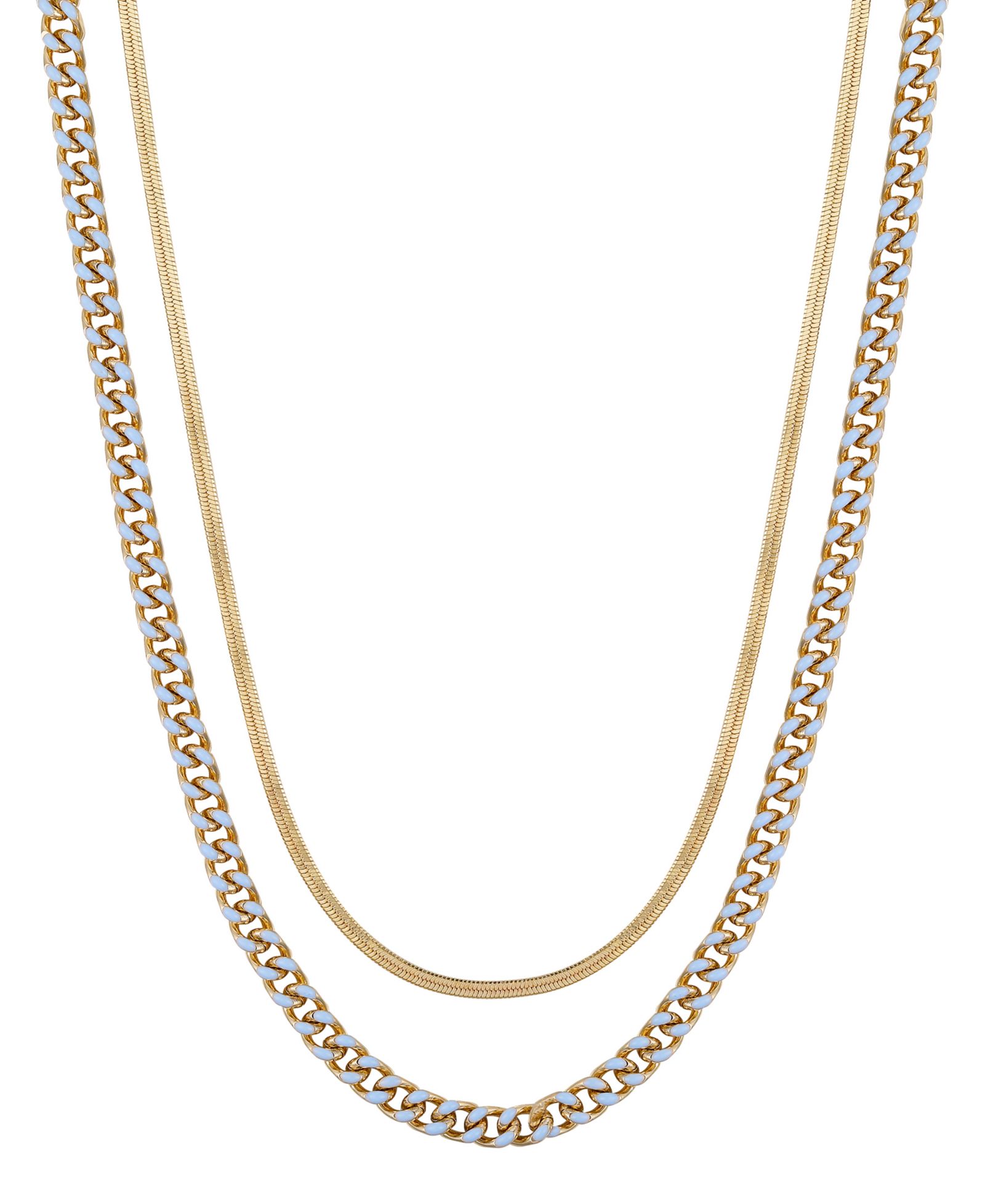 Набор из двух ожерелий Unwritten: цепь curb и herringbone с голубой эмалью и напылением 14K Gold