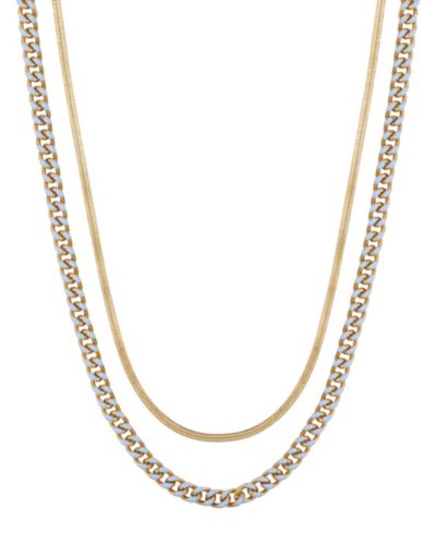 Набор из двух ожерелий Unwritten: цепь curb и herringbone с голубой эмалью и напылением 14K Gold