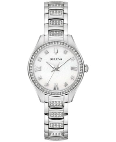 Bulova Women's Crystal Stainless Steel Bracelet Watch 29mm