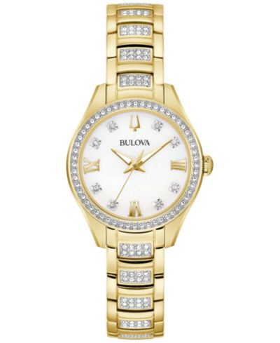 Bulova Women's Crystal Gold-Tone Stainless Steel Bracelet Watch 29mm